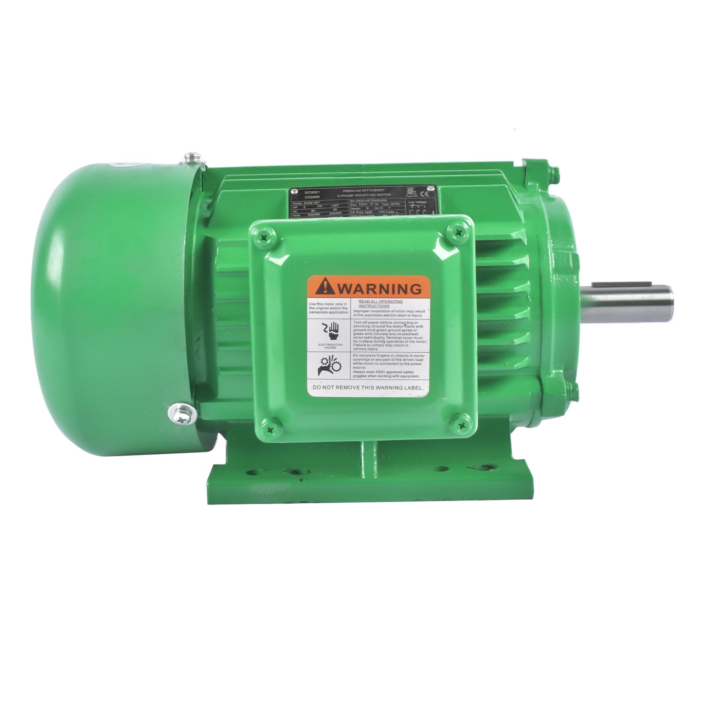 2HP 3 Phase Electric Motor 1800 RPM 145T Frame TEFC 230/460 Volt High Efficiency
