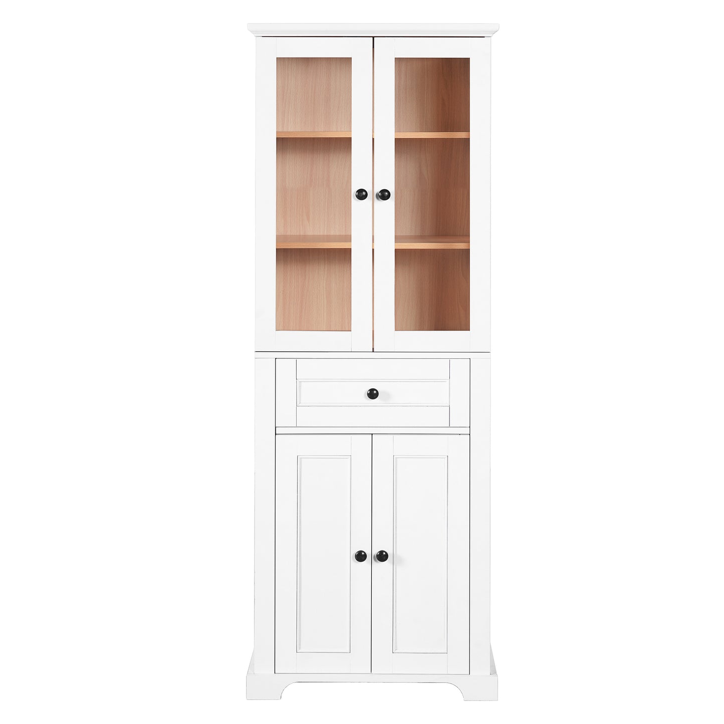 67.2" Tall Bathroom Storage Cabinet with Tempered Glass Doors, Adjustable Shelves & Drawer – Modern Freestanding Linen Tower, Soft-Close Design