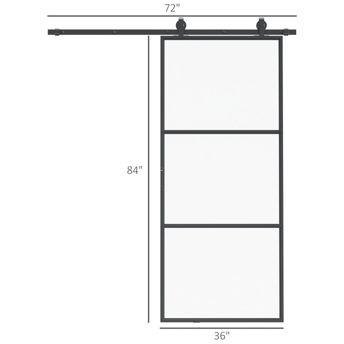 36" x 84" Sliding bathroom Door with 6FT Hardware Kit and Handle, Industrial Frosted Tempered Glass Door with Carbon Steel