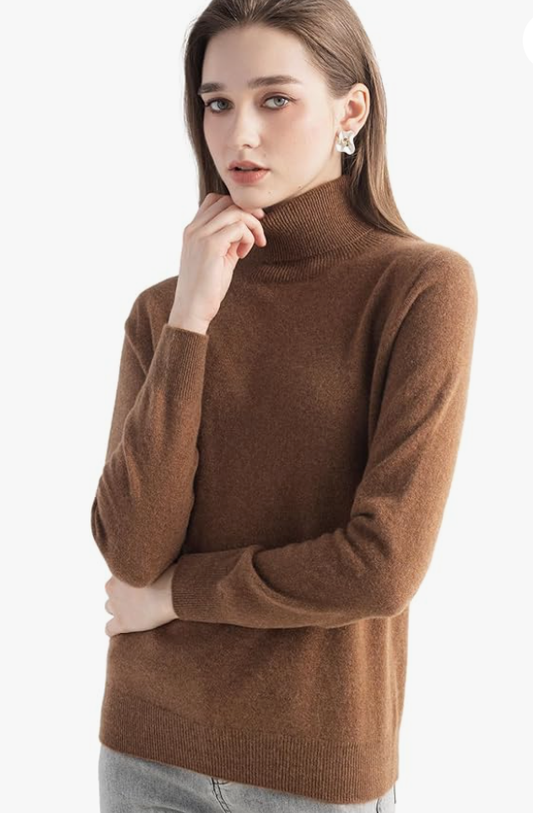 Women's 100% Pure Cashmere Sweater Turtleneck Long Sleeve Warm Soft 2025 Fall Winter Knit Pullover